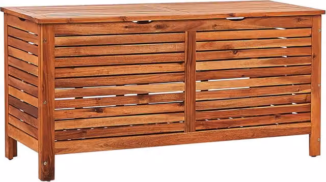 Cassa baule da giardino BELIANI in legno di acacia oliato marrone con coperchio L: 130 cm, P: 64 cm – 1