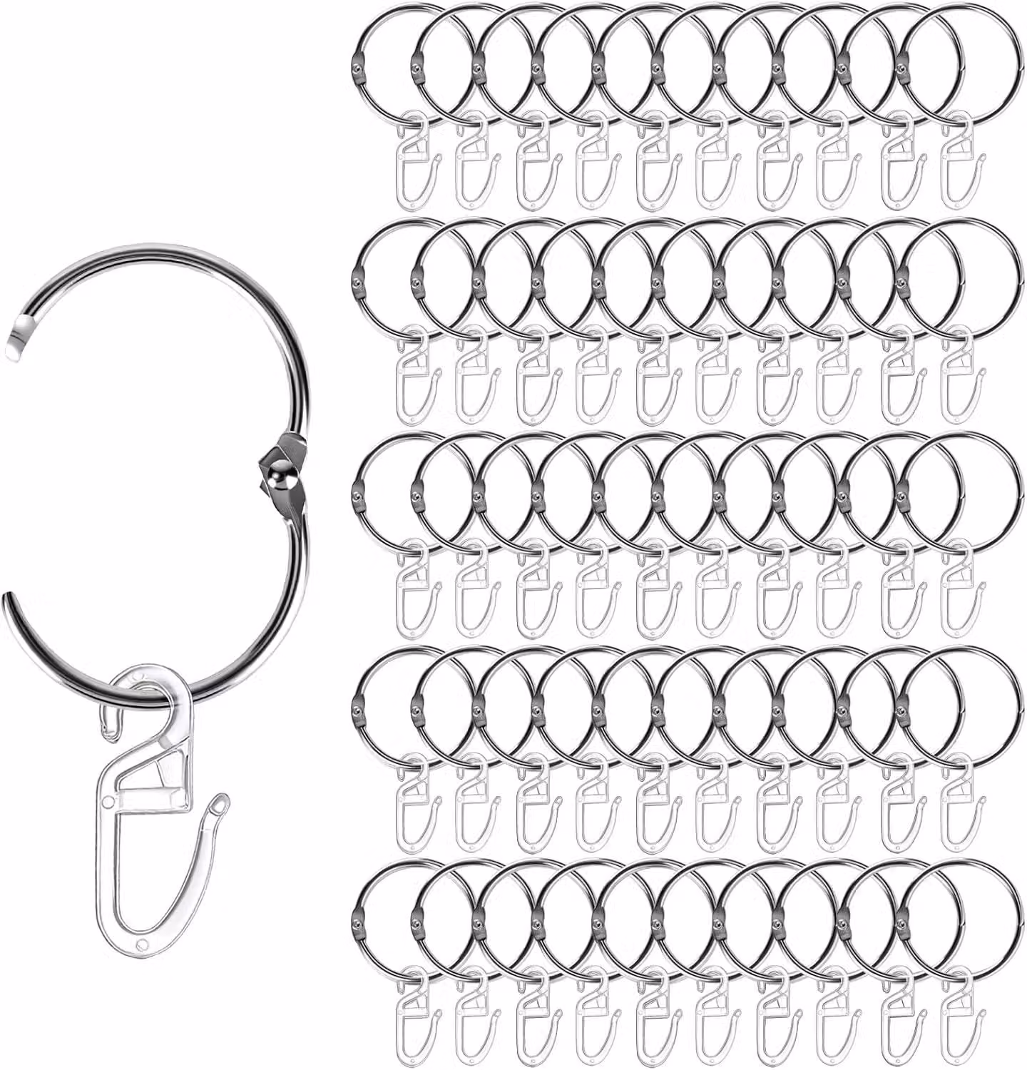 Set di anelli a D, confezione da 100 pezzi, diametro interno di 3,2 cm, con ganci in plastica, per il bagno