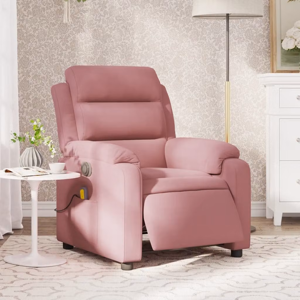 vidaXL Poltrona Massaggiante Reclinabile Elettrica in Velluto Rosa con Braccioli