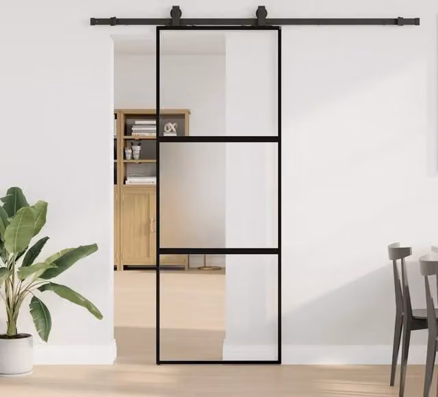 Porta Scorrevole VIDAXL in Vetro Temperato Trasparente con Telaio in Alluminio Nero L: 76 cm, H: 205 cm – 1