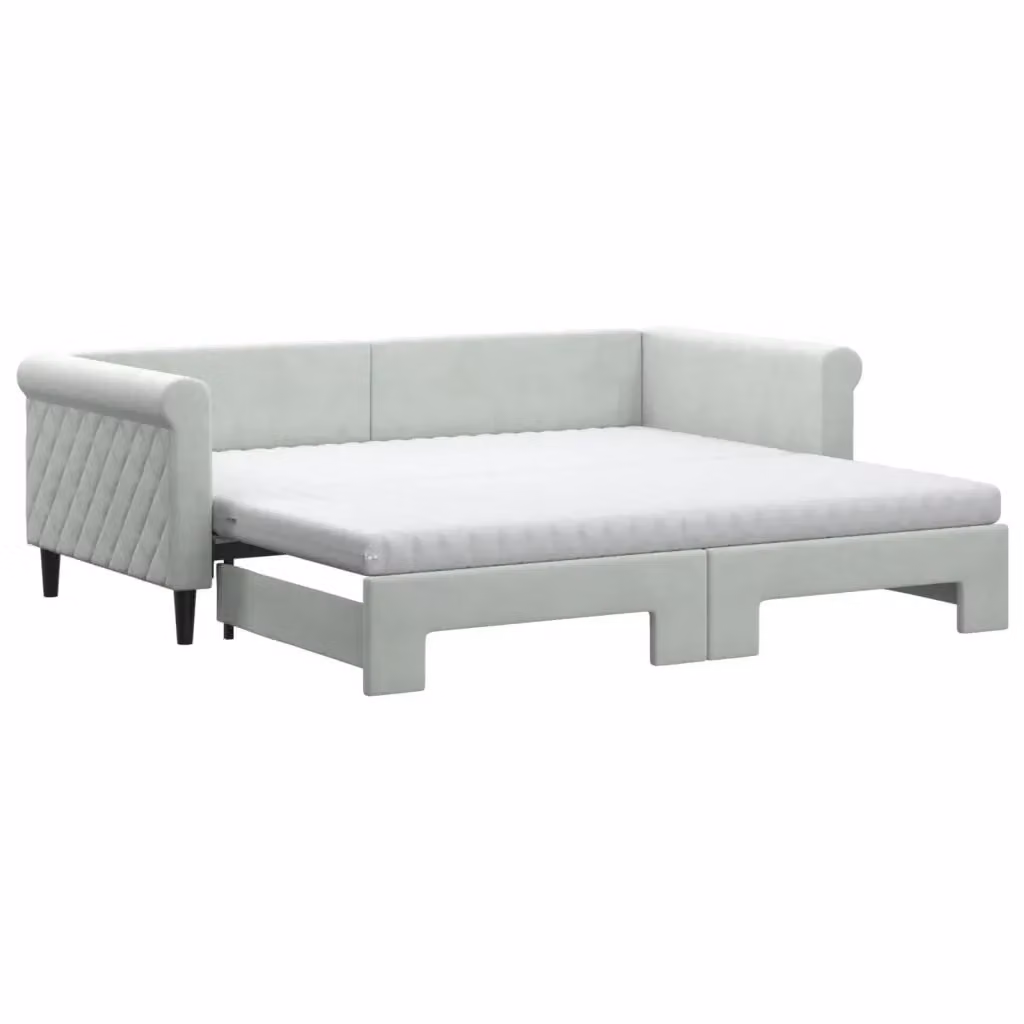 Divano Letto Estraibile vidaXL in Velluto Grigio con Cassetto per Soggiorno e Camera da Letto, Dimensioni Materasso: 90 x 190 cm – 2