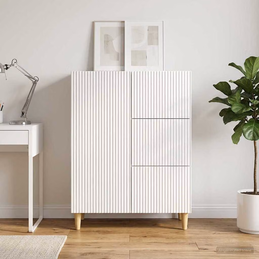 Credenza moderna vidaXL in legno ingegnerizzato bianco lucido L 66 cm x P 34,5 cm x H 90 cm