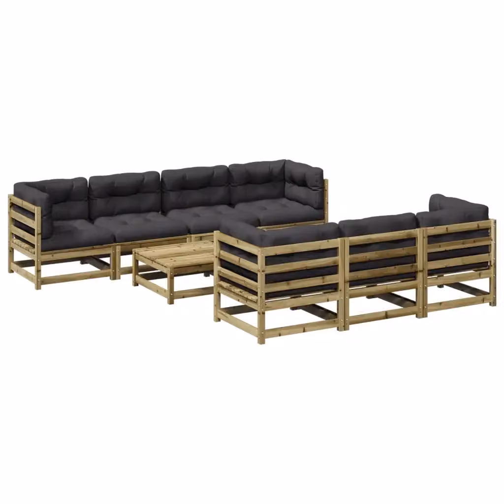 Set di Divani da Giardino a L vidaXL in Legno di Pino Trattato con 8 Pezzi e Cuscini Grigio Antracite – 2