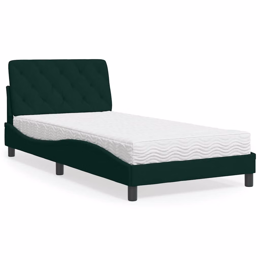 Letto moderno vidaXL in velluto verde scuro con materasso in schiuma L/P: 100 x 200 cm – 1