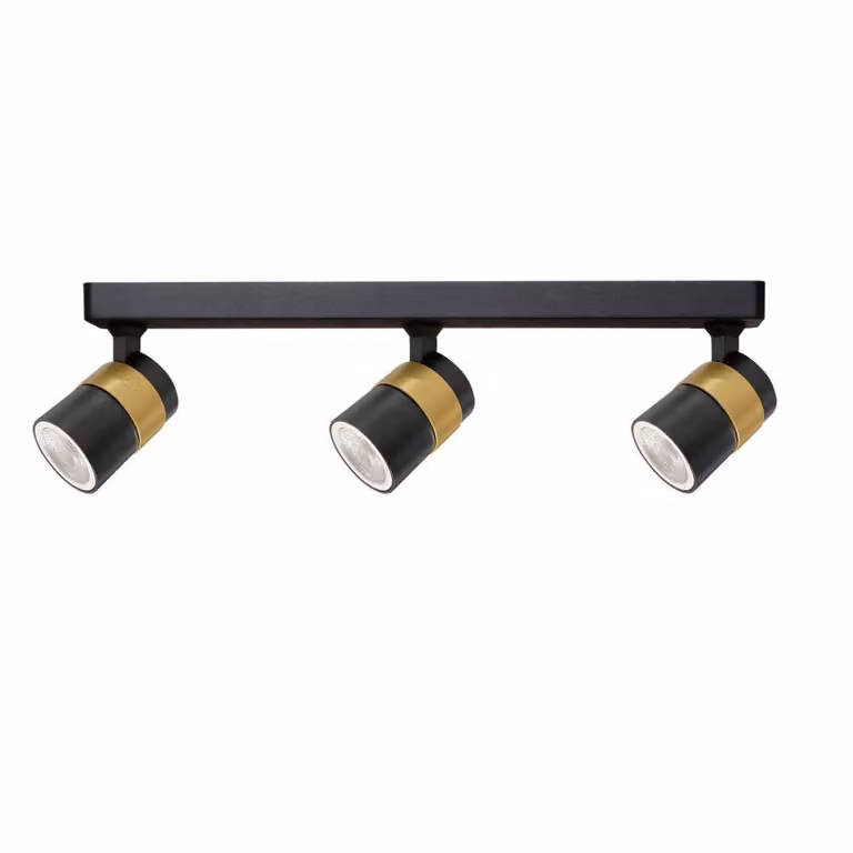 Lampada a soffitto Anillo, nera e dorata, con 3 luci, attacco GU10