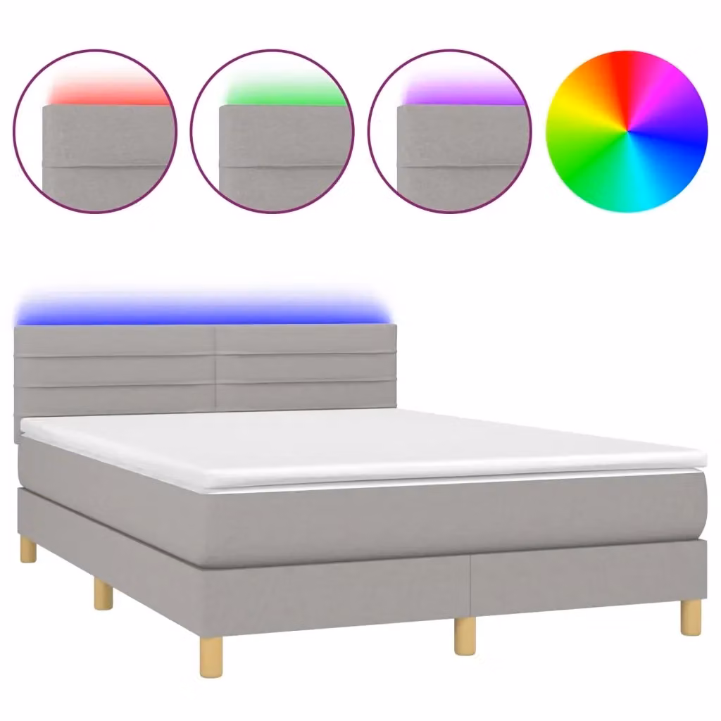 Letto Ibrido con Materasso e Illuminazione LED vidaXL Grigio Chiaro L/P/H: 140 x 190 x 88 cm – 2