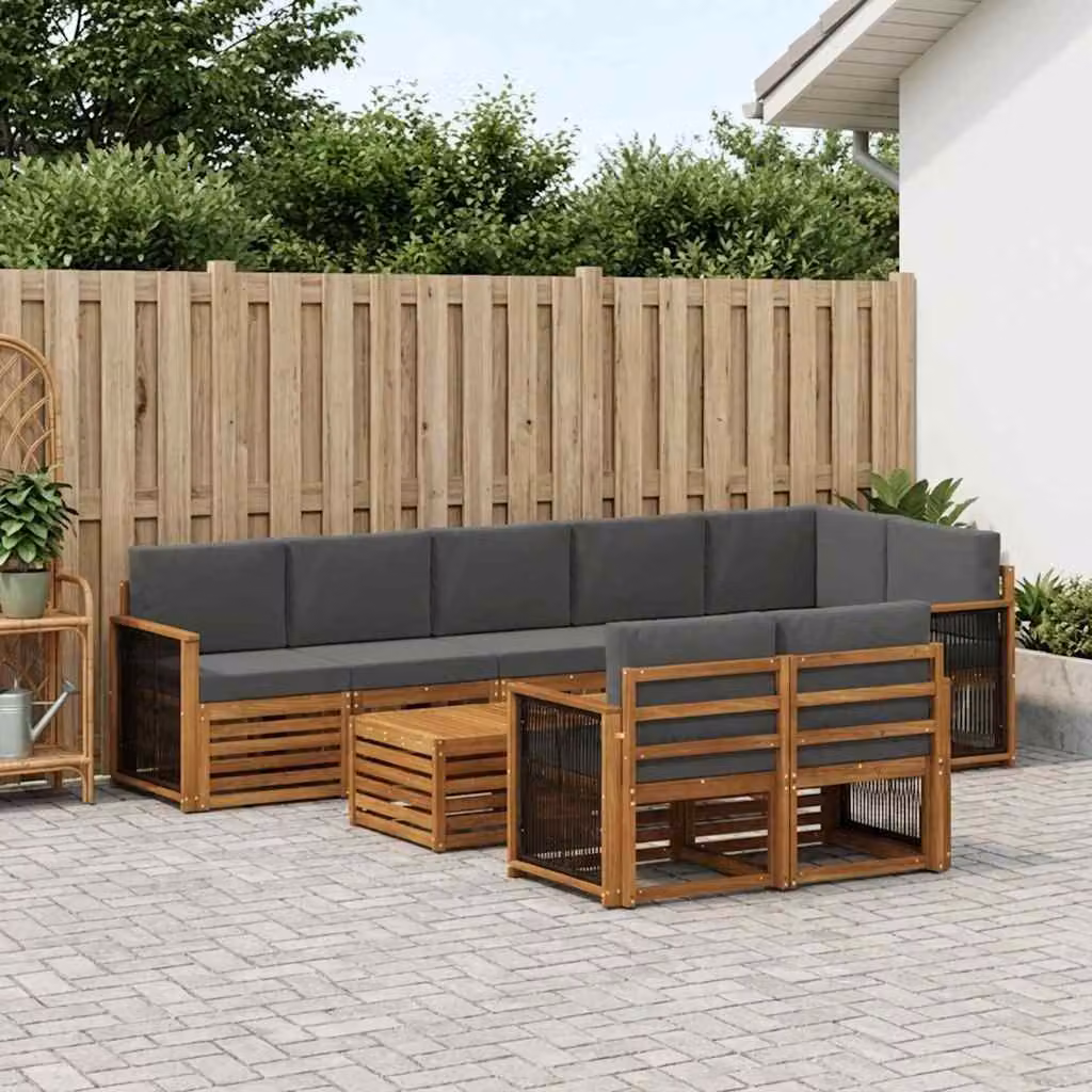 Set di divani da esterno vidaXL 8 pz in legno di acacia con cuscini, colore naturale e antracite