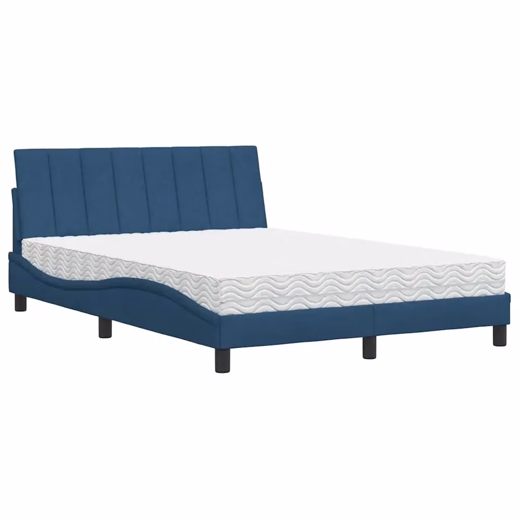 Letto con Materasso Hanko vidaXL in Tessuto Blu e Bianco L/P: 120 x 200 cm – 2