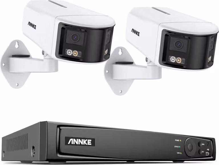 Sistema di telecamere di sicurezza, vista panoramica a 180°, rilevamento umano intelligente, 2 telecamere da 6MP, 4T