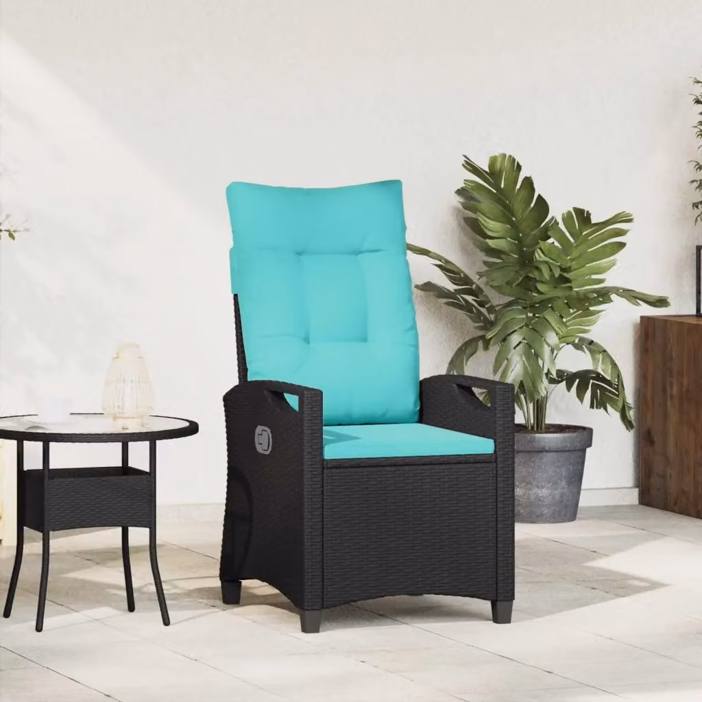 Sedia da giardino moderna in polyrattan color turchese con cuscini e braccioli, L: 56 cm, P: 60 cm, H: 112 cm – 2