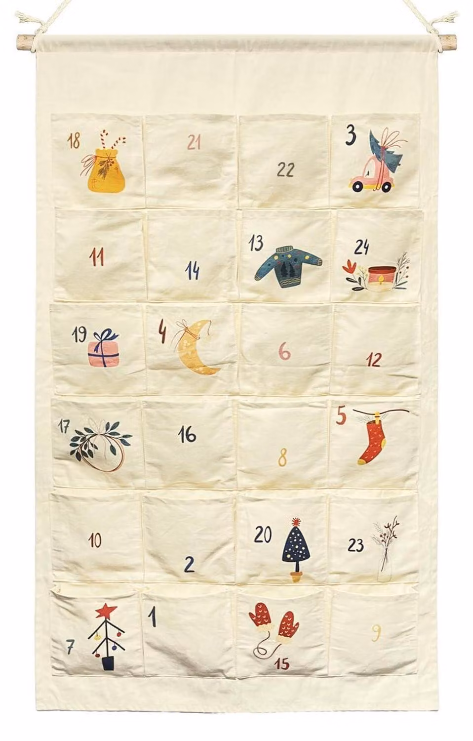 Calendario dell'Avvento da riempire, in tessuto, dimensioni 123x71 cm, con 24 tasche per essere appeso