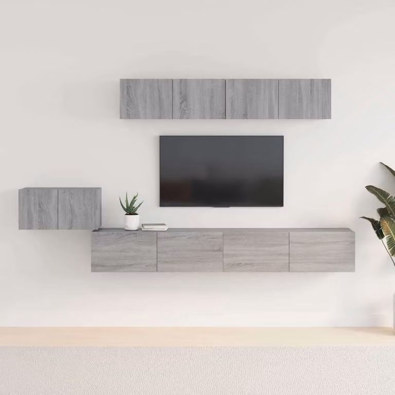 vidaXL Set di Mobili Porta TV 5 Pezzi Grigio in Legno e MDF per Soggiorno