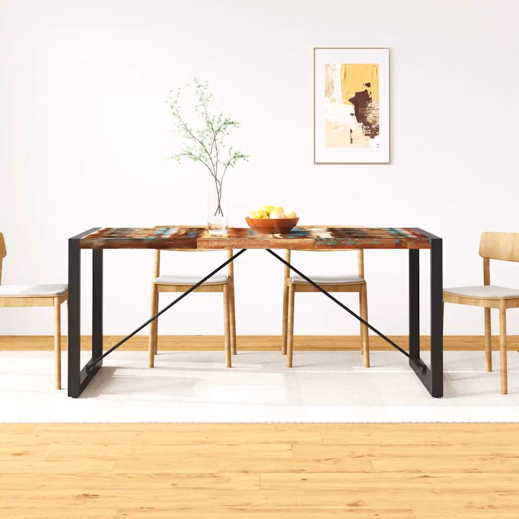 vidaXL Tavolo da Pranzo Rettangolare in Legno Massello di Recupero e Metallo Stile Industrial, Colore Marrone Multicolore, L: 180 cm
