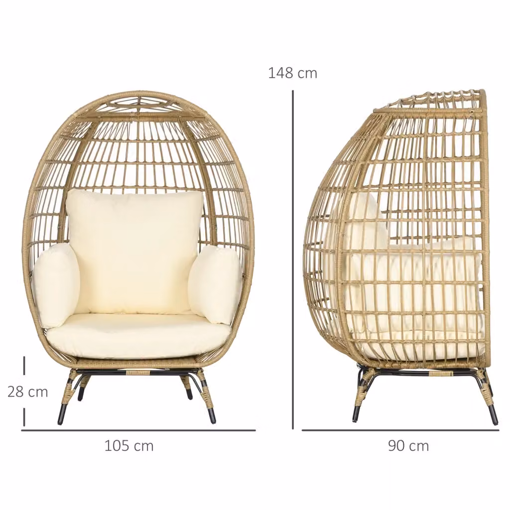 Poltrona a sospensione WISHDOR in rattan e metallo con cuscini, colore verde e beige, L: 90 cm, P: 90 cm, H: 148 cm – 2