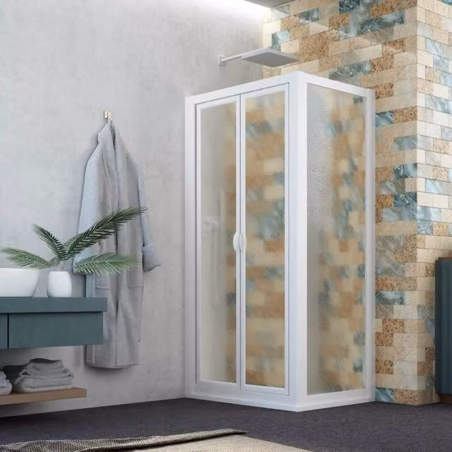 Box doccia Saloon Delta Duo in acrilico bianco con decorazione patterned, modello pivot, L: 105 cm, H: 185 cm