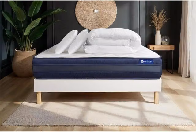 Pacchetto letto completo - Materasso 140x190cm + Box spring con doghe (kit) + 2 cuscini + Piumino - Actiflex Tech