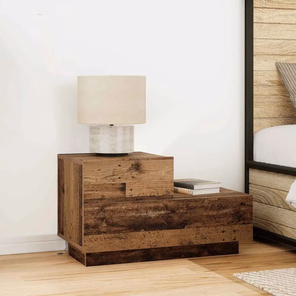 Armadio da Notte vidaXL in Legno Rustico Marrone con Illuminazione Integrata L/P/H: 70 x 36 x 40,5 cm