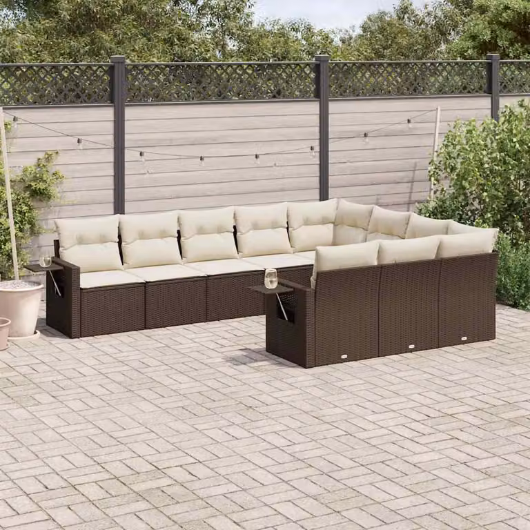 Set di Divani da Giardino a L vidaXL in Polyrattan Marrone con Cuscini Imbottiti e Rivestimenti Rimovibili