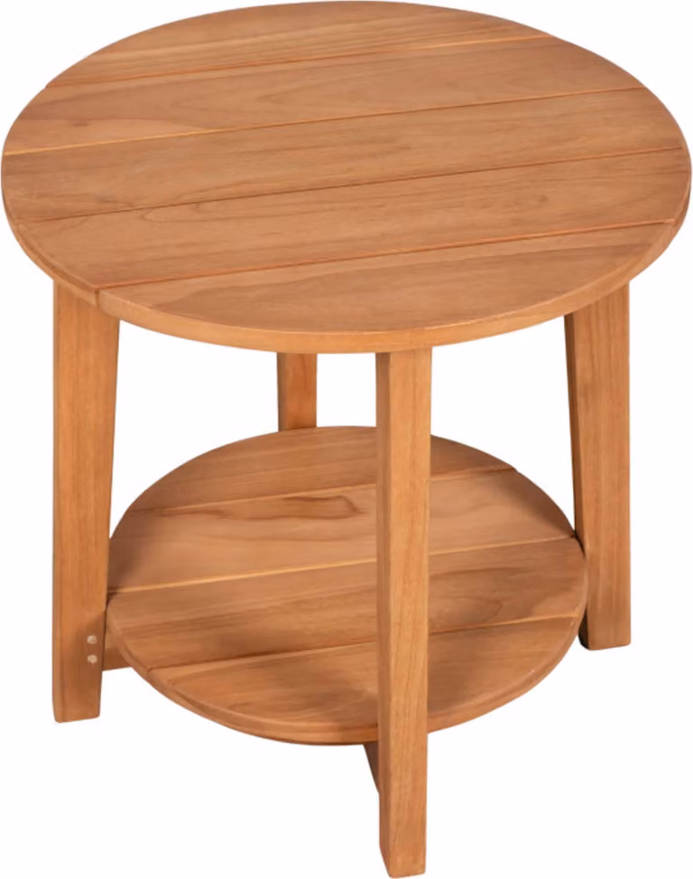 Tavolino Milton rotondo 50 cm in teak naturale con ripiano Giardino