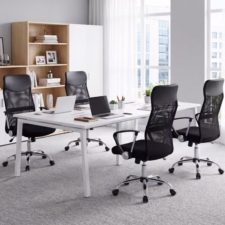 Sedia da ufficio girevole Costway in rete traspirante con braccioli curvi, colore nero, ideale per casa e studio
