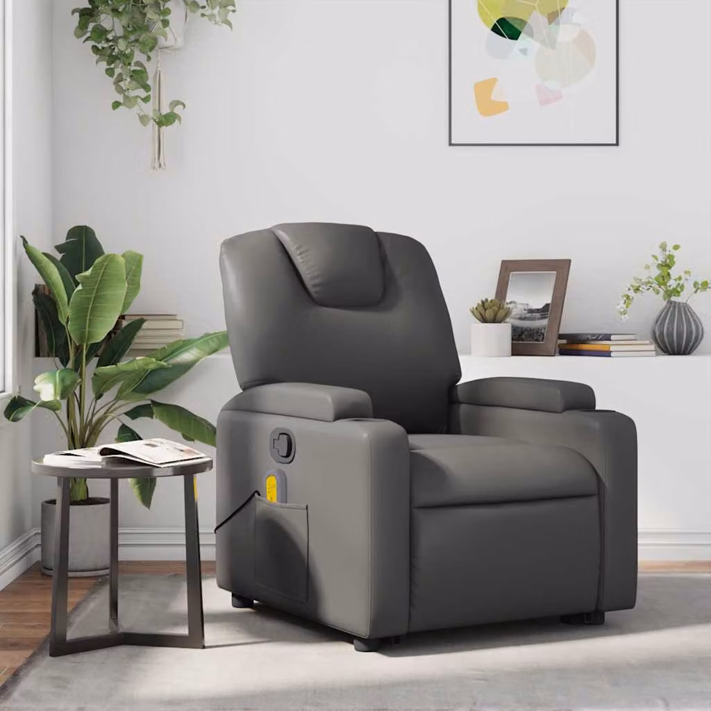 vidaXL Poltrona Relax Reclinabile Moderna in Similpelle Grigia con Braccioli