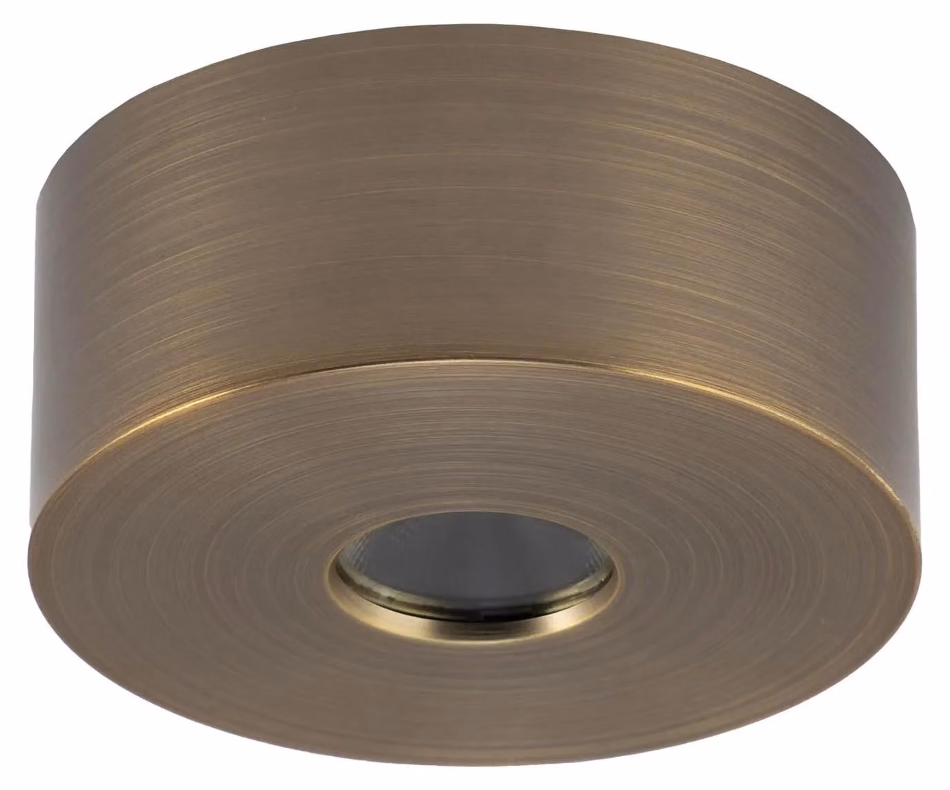XNIA, plafoniera a incasso. Diametro 80mm, altezza 35mm, 8W, 220-240V AC, indice di resa cromatica (CRI) 90, angolo di illuminazione 24 gradi, grado di protezione IP40, finitura bronzo anticato, temperatura di colore 3000K