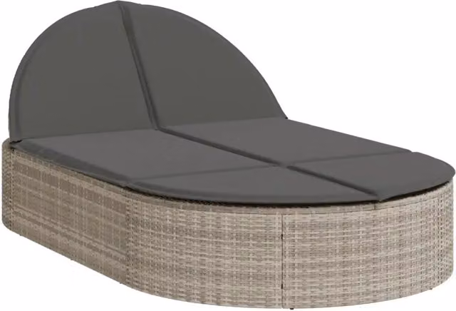 Lettino Prendisole | Sdraio da giardino | Lettino da sole Doppio con Cuscini Grigio Chiaro Polyrattan