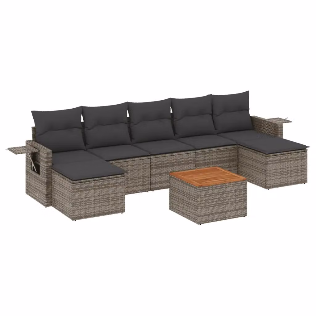 vidaXL Set Divano da Giardino 8 pz in Polyrattan Grigio con Cuscini e Tavolino – 2