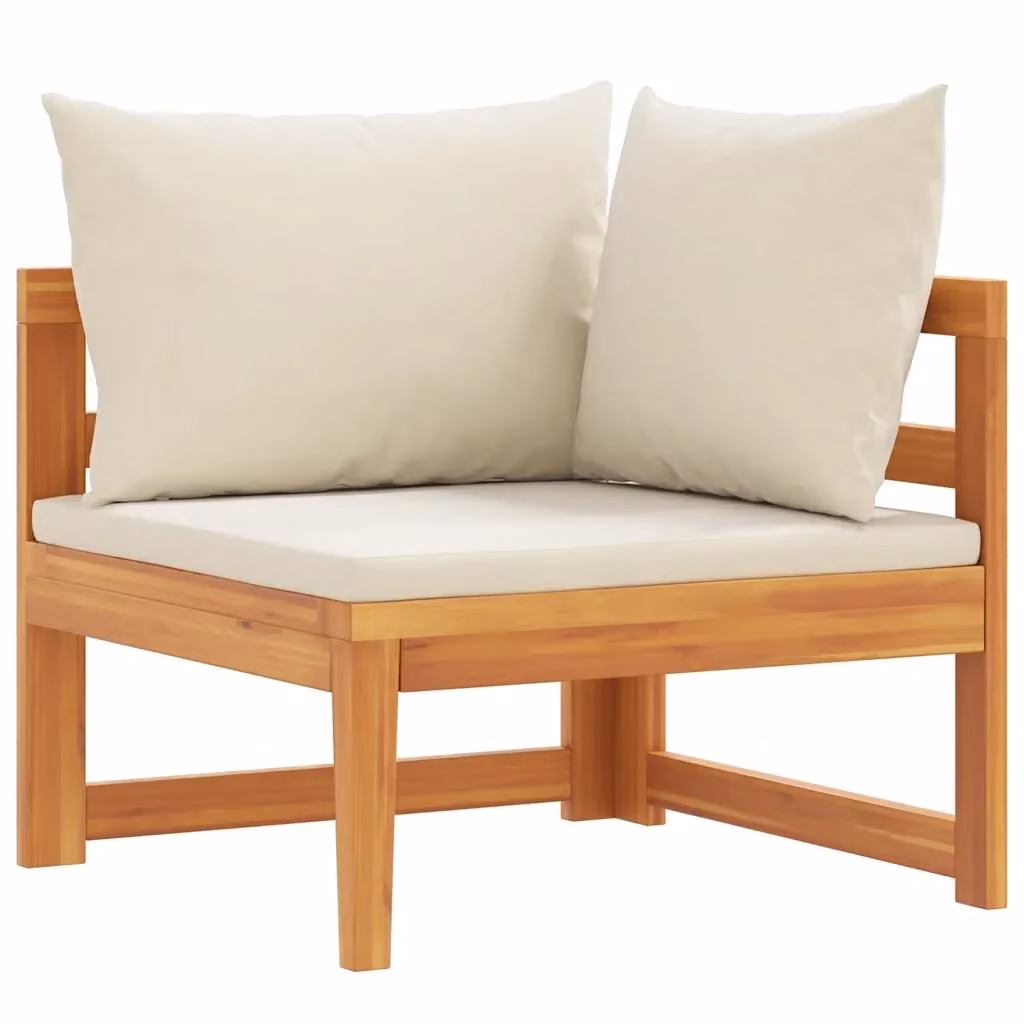 Divano Angolare Moderno vidaXL in Legno di Acacia con Cuscini Bianco e Beige – 2