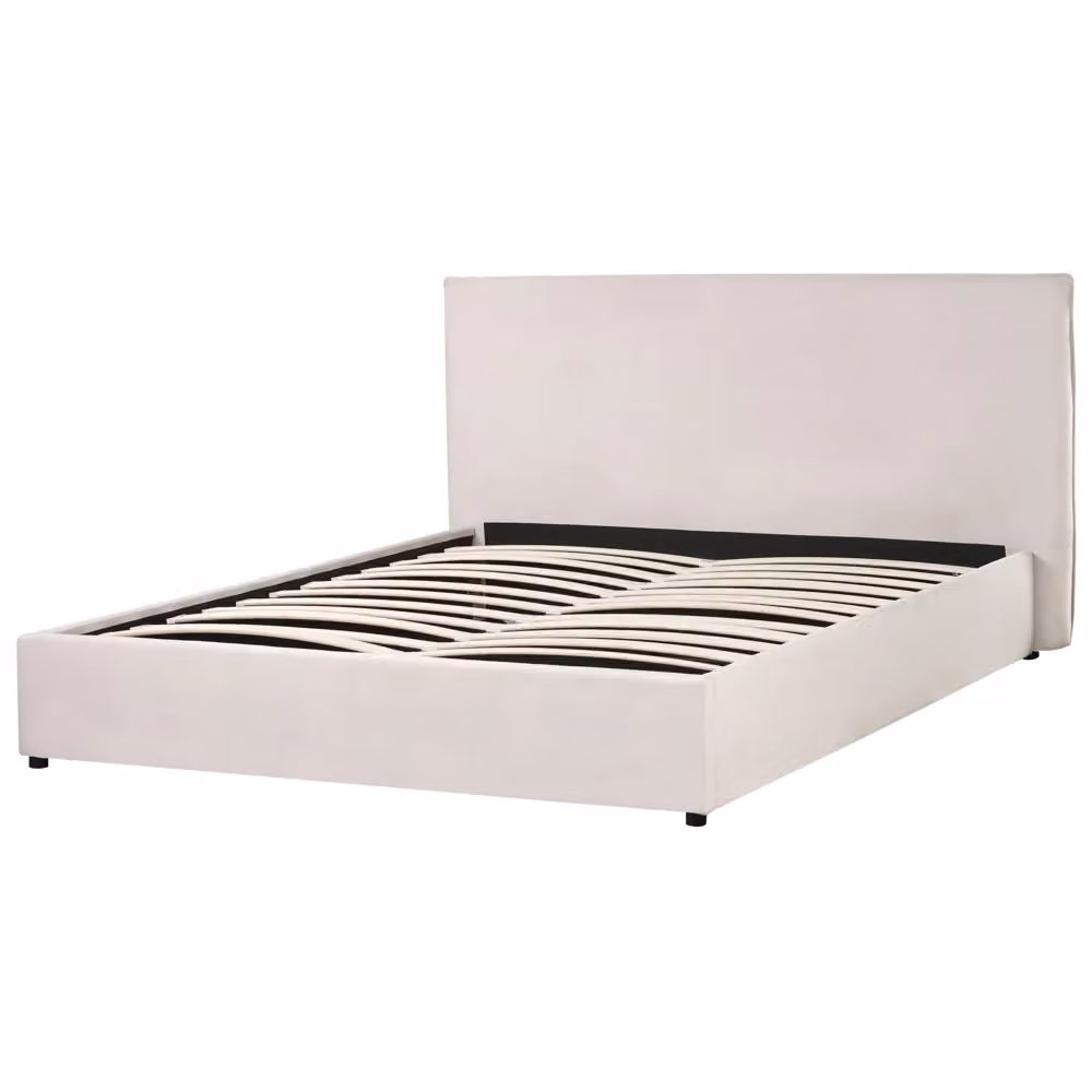 Letto Beliani King Size con contenitore e rivestimento in velluto bianco, testata classica e doghe in legno, L/P/H: 160 x 200 x 100 cm – 2