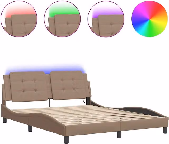Letto matrimoniale | Letto per adulti | Giroletto con LED senza Materasso Zadar Cappuccino 160x200 cm