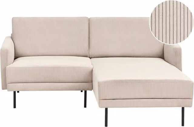 Divano angolare sinistro 2 posti BELIANI beige con gambe in metallo e legno, stile moderno e minimalista per il tuo soggiorno, L/P/H: 192 x 155 x 85 cm