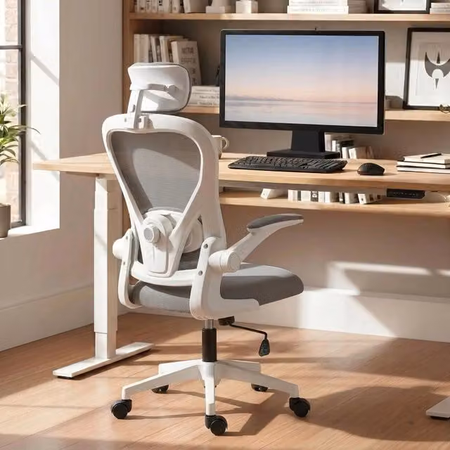 Sedia da ufficio ergonomica grigia – braccioli sollevabili, supporto lombare