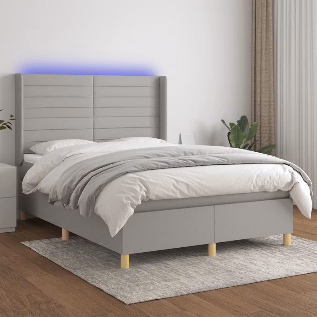 Letto Ibrido con Materasso e Illuminazione LED vidaXL, Grigio Chiaro e Bianco, L/P/H: 190 x 140 x 128 cm – 1