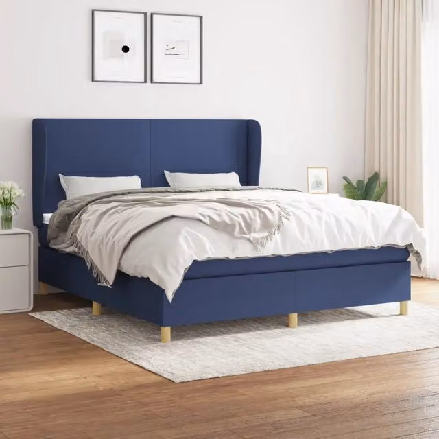 Letto Ibrido con Giroletto a Molle e Materasso vidaXL in Tessuto Blu e Bianco L/P/H: 183 x 203 x 128 cm