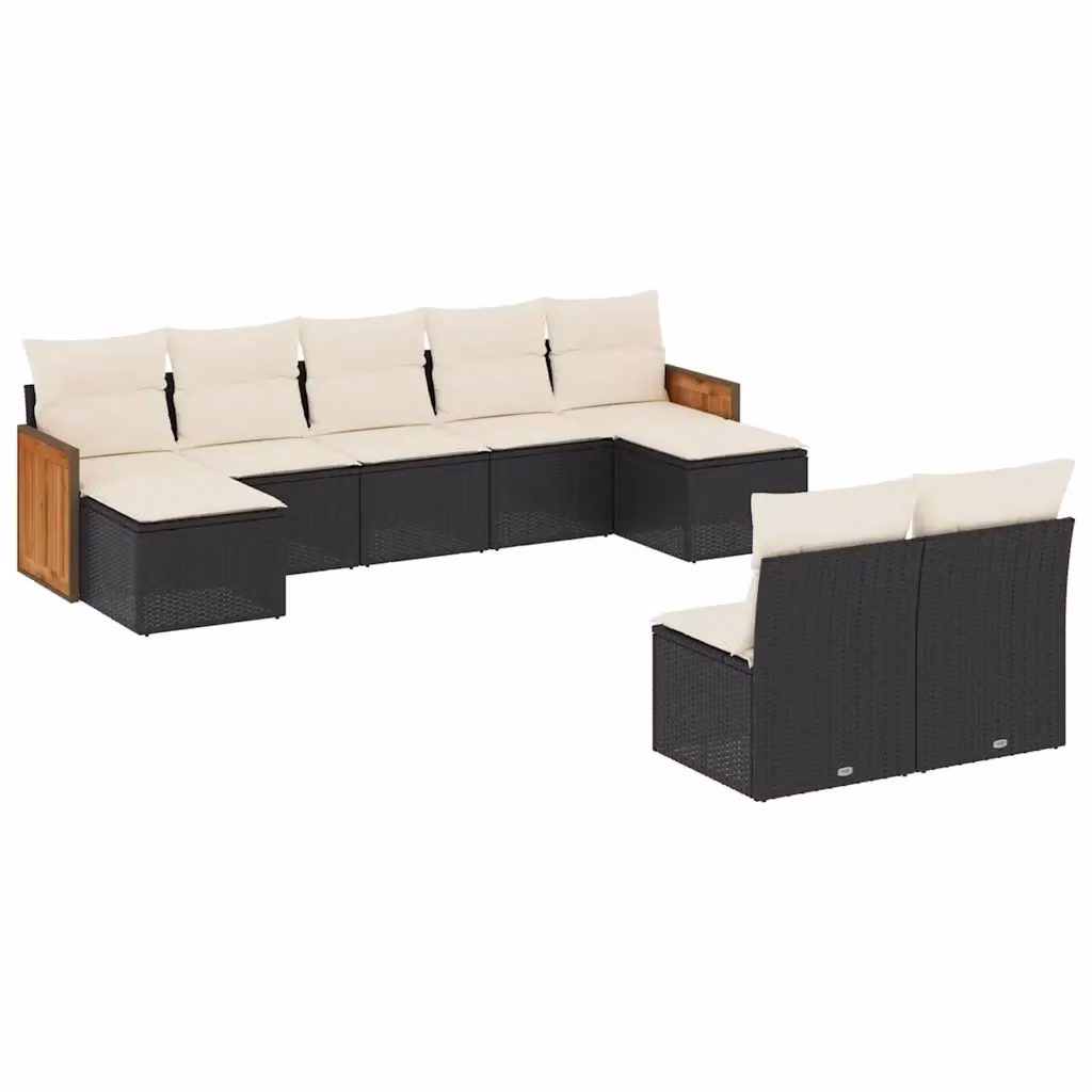 Set di Divani da Giardino vidaXL 9 pz a Forma a U in Polyrattan Nero con Cuscini e Ottoman – 2