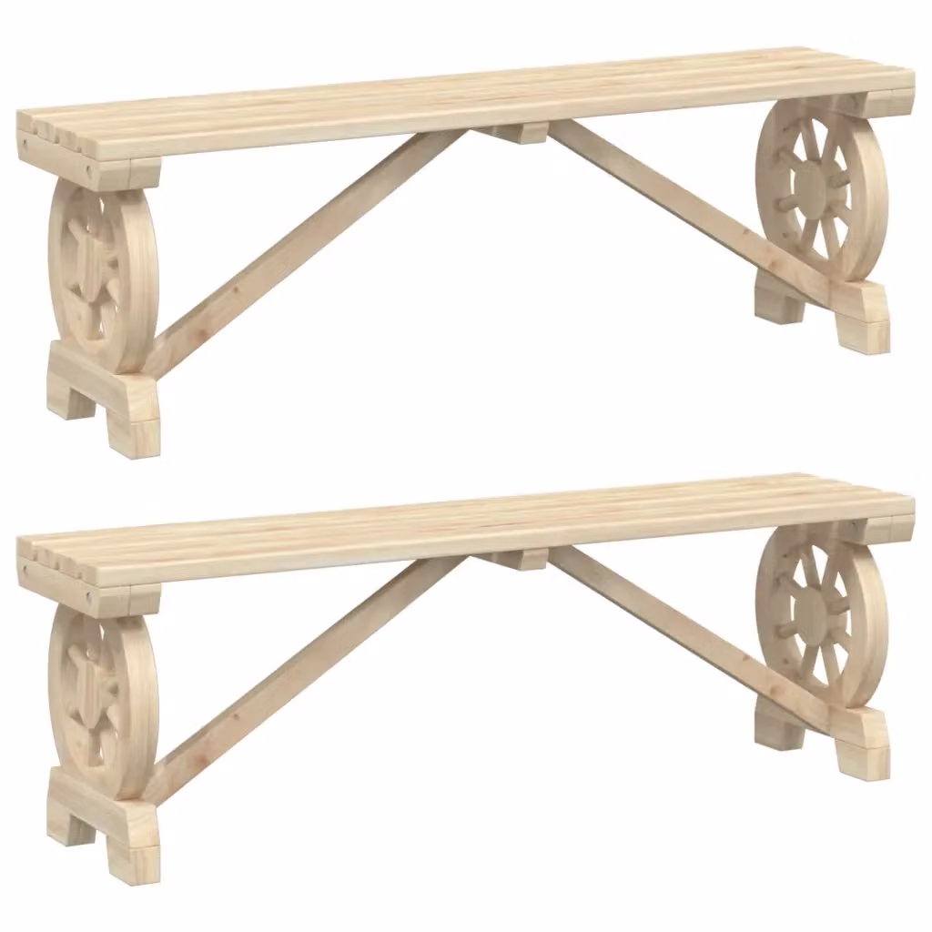Set di 2 panche da giardino vidaXL in legno massello di abete color beige – 2