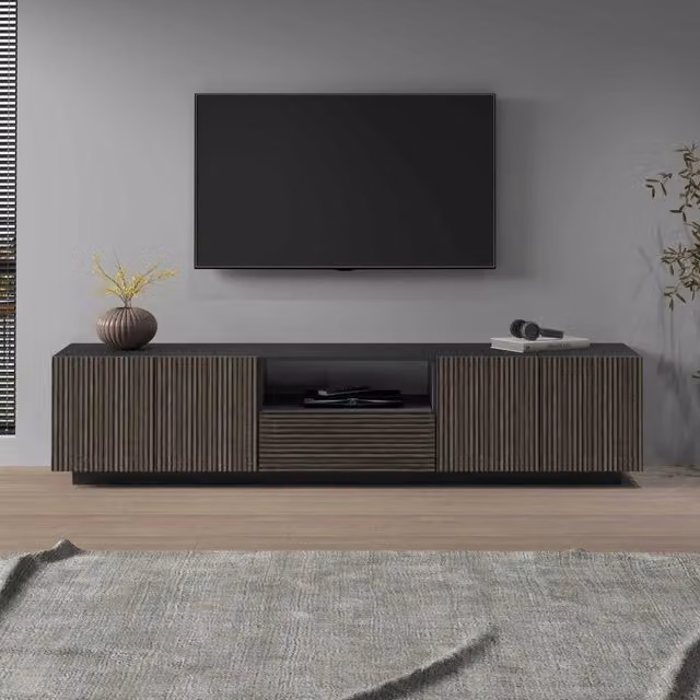 WHOUS Mobile porta tv Coste a 4 ante 1 cassetto e 1 vano antracite/legno scuro 220,1x43x46 cm