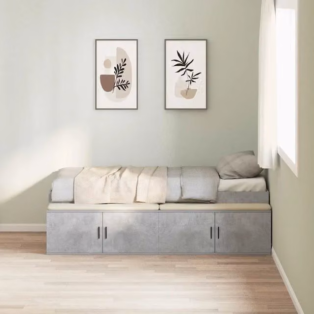 Struttura del letto con cassetto-Giroletto con contenitore-Rete del Letto Grigio cemento 90 x 200 cm 364259