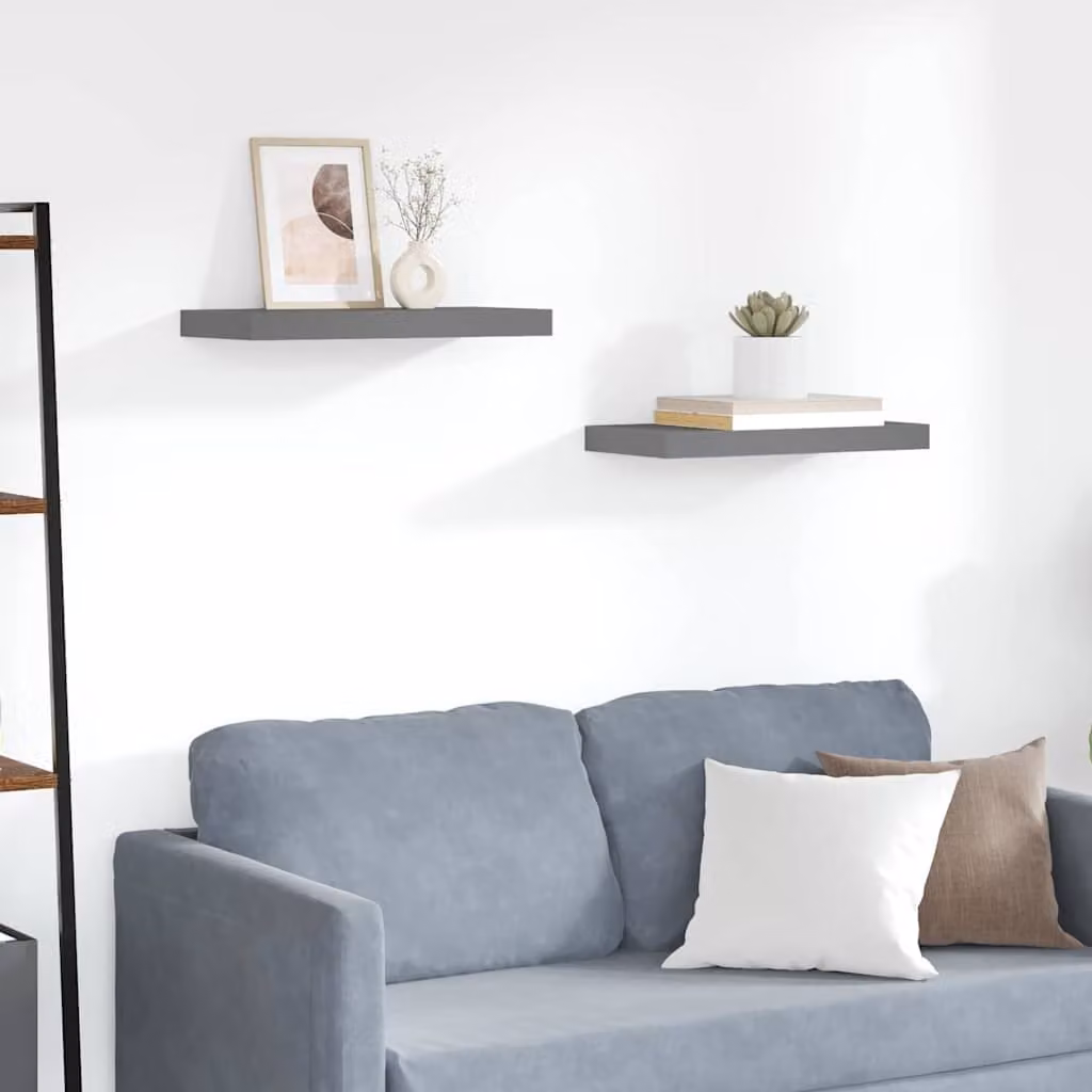 Set di 2 Scaffali a Parete vidaXL in MDF Grigio Lucido L 50 cm x P 23,5 cm x H 3,8 cm