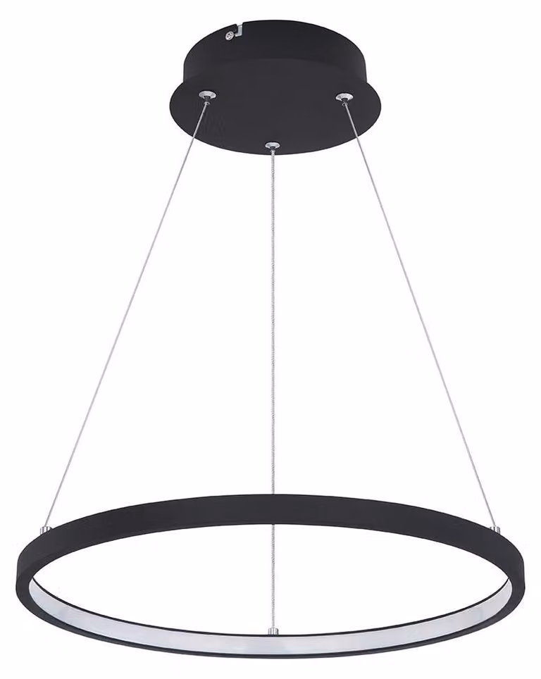 Lampada a sospensione LED, design ad anello, nero opaco, opale, 38,5 cm