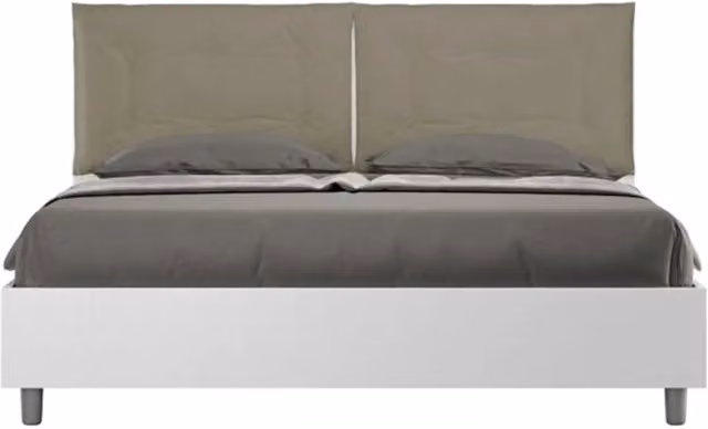 Letto matrimoniale senza rete 160x200 bianco frassino cuscini similpelle cappuccino Egos Annalisa