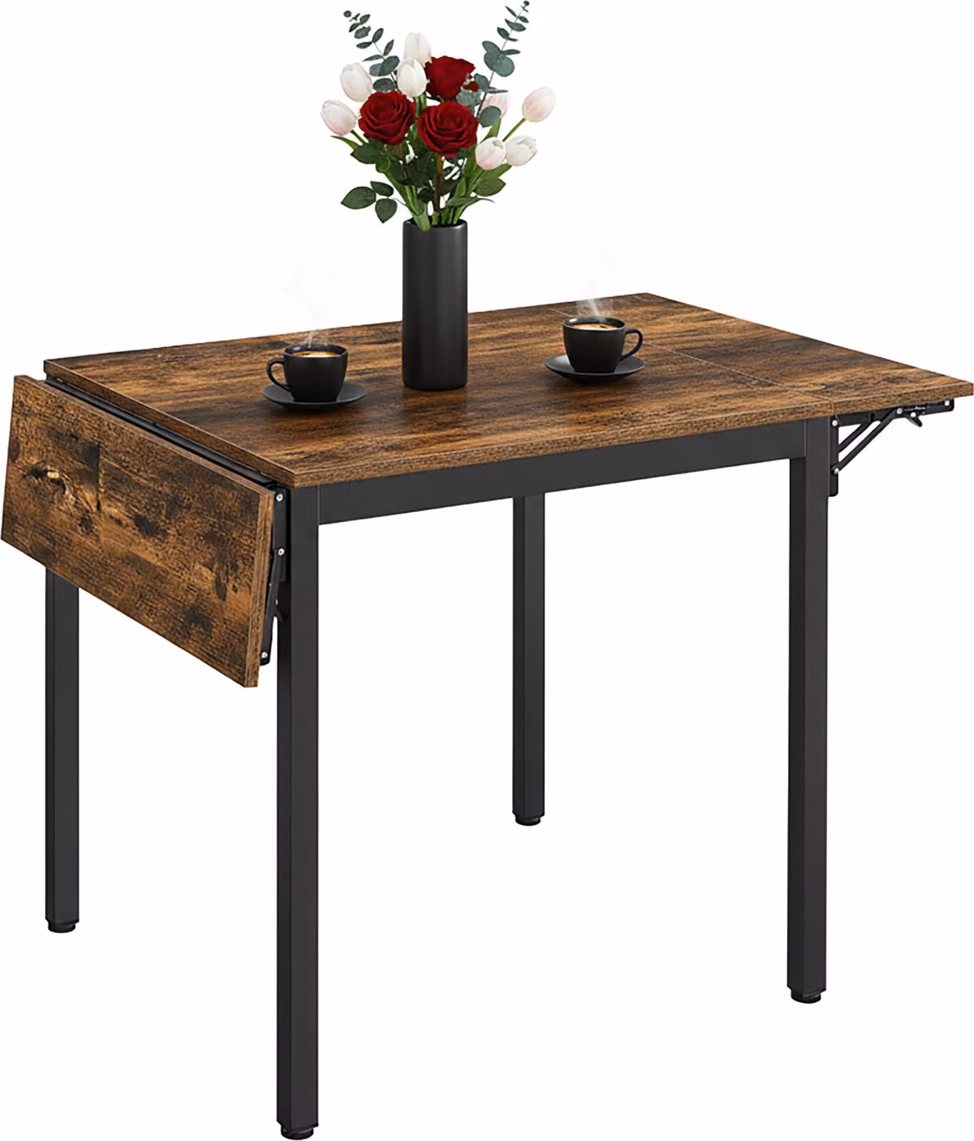 Tavolo da pranzo pieghevole Relaxdays, 2-4 persone, L x P x A 76x120x78 cm, tavolo pieghevole salvaspazio, cucina, MDF, ferro, marrone/nero