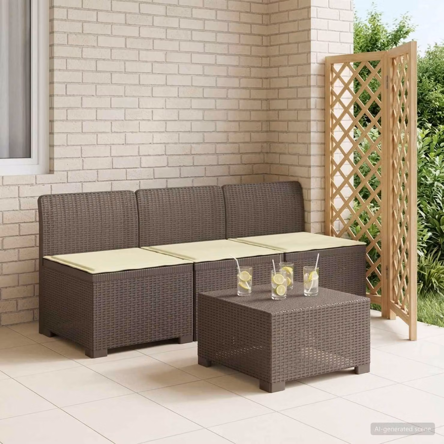 Divano da giardino a 3 posti vidaXL con cuscini imbottiti in look rattan e coperture rimovibili