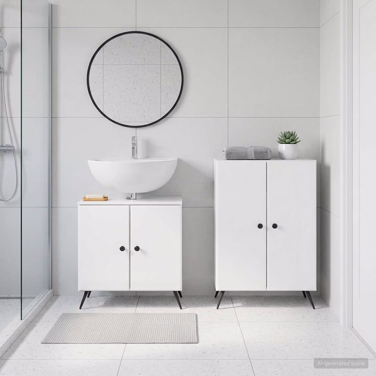 Set di mobili da bagno vidaXL BREDA composto da mobile lavabo e mobile laterale in legno bianco lucido