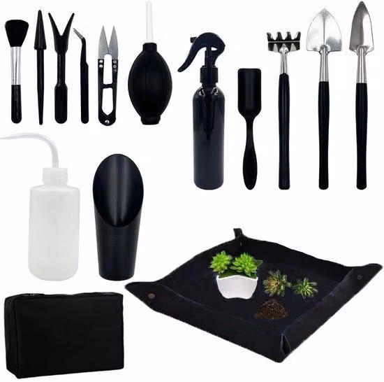 Set di strumenti per bonsai e mini-giardini Ibenzoa®, completo di tappetino Oxford impermeabile, paletta in acciaio inossidabile resistente alla ruggine e manico in plastica – ideale per il rinvaso e la cura di bonsai e piante grasse