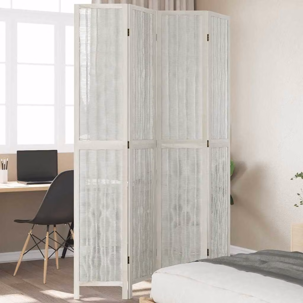 Divisorio Ambienti vidaXL a 4 Pannelli in Legno Massello di Paulownia Bianco H: 220 cm, L: 145 cm, P: 220 cm