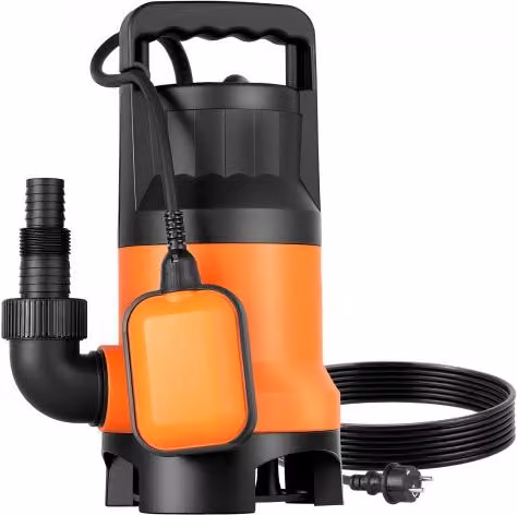 VEVOR Pompa Sommergibile per Pozzetto da 650 W con Interruttore a Galleggiante Automatico, Portata 15000 L/H e Sollevamento Massimo 8 m, Arancione