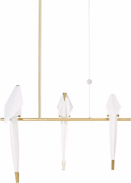 Lampada a sospensione lineare Moooi Perch Light in bianco e oro/ottone con tecnologia LED dimmabile