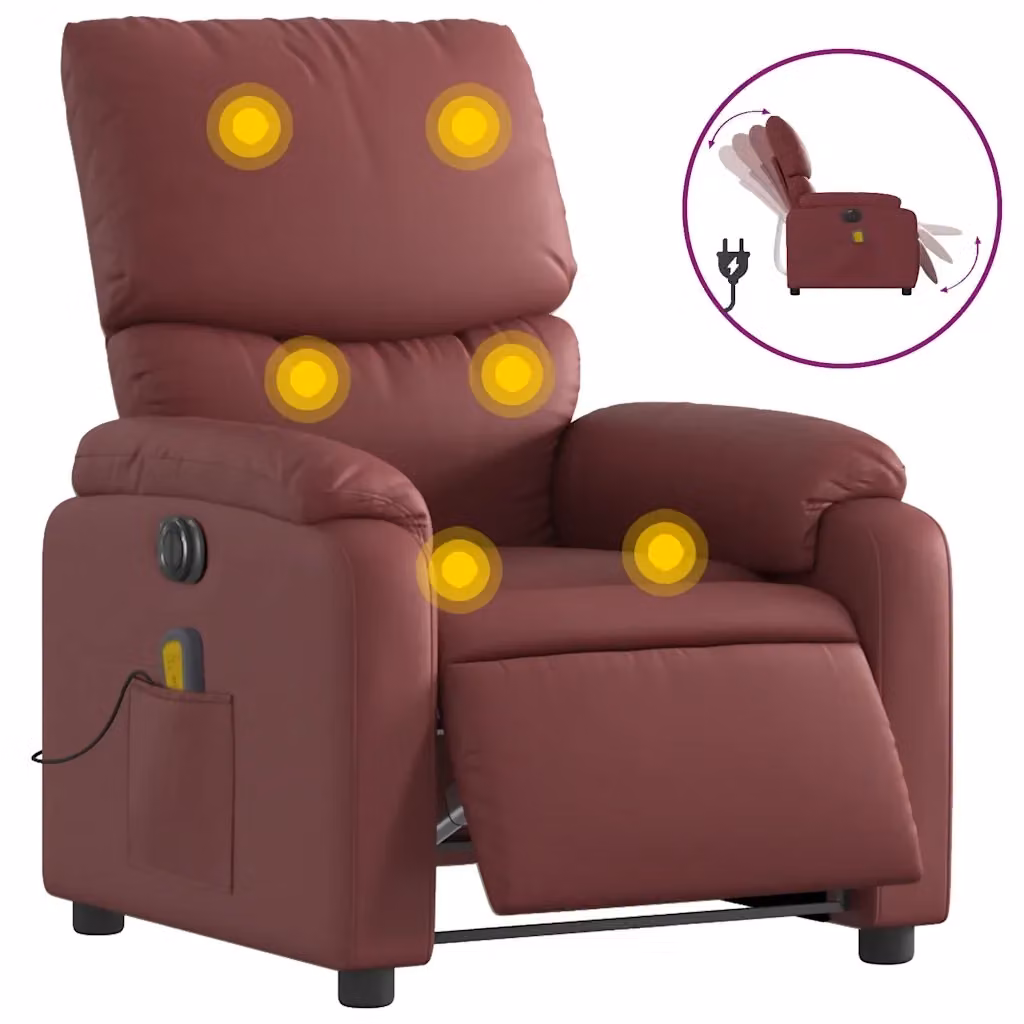 Poltrona Reclinabile Relax vidaXL in Similpelle Rossa con Braccioli – 2